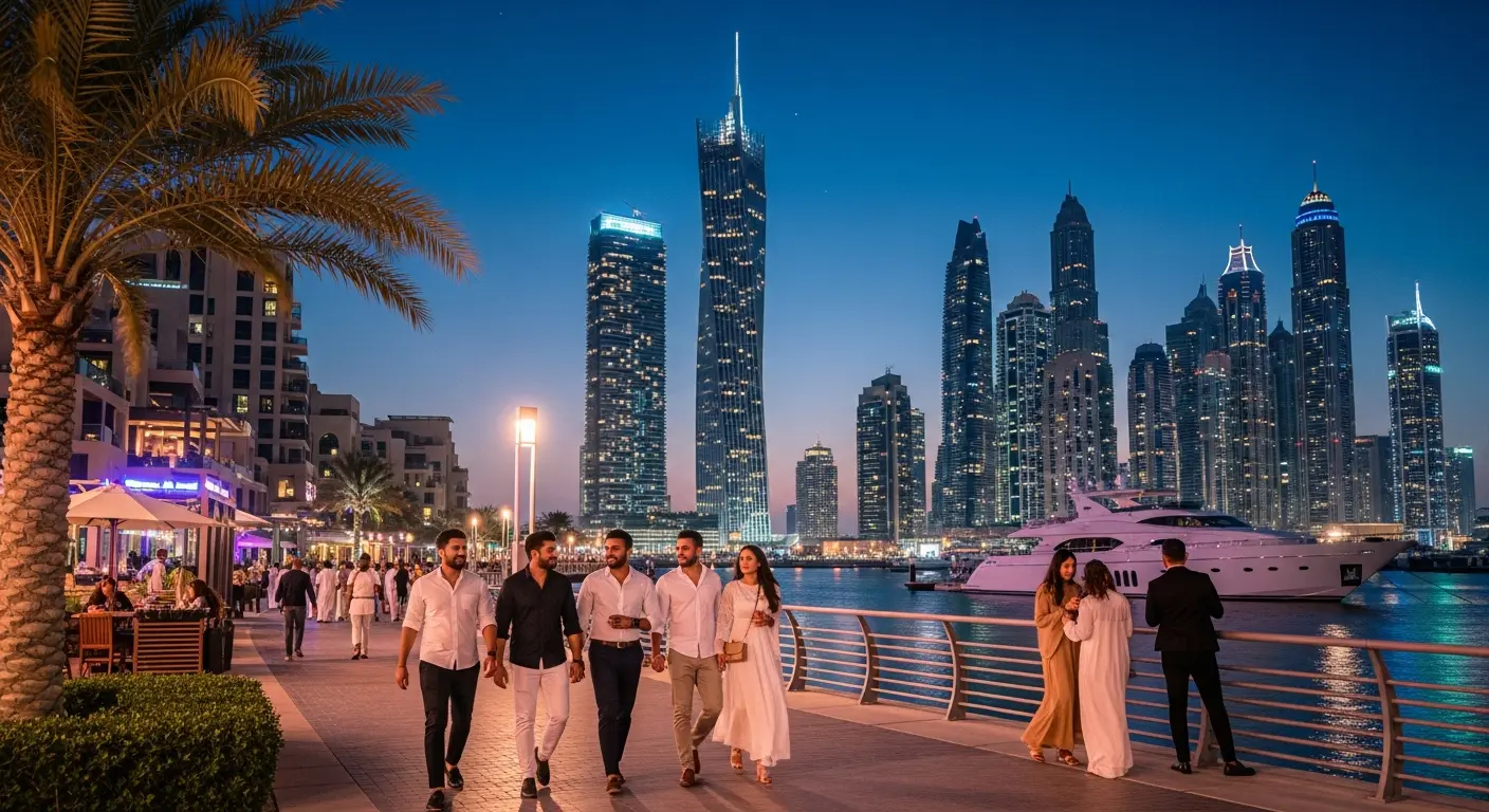 Typischer Abend in Dubai - Moderne und Tradition