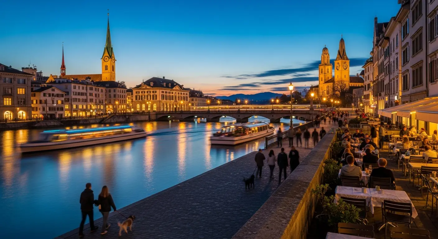 Ein typischer Abend in Zürich - Alpen, Seen und Präzision