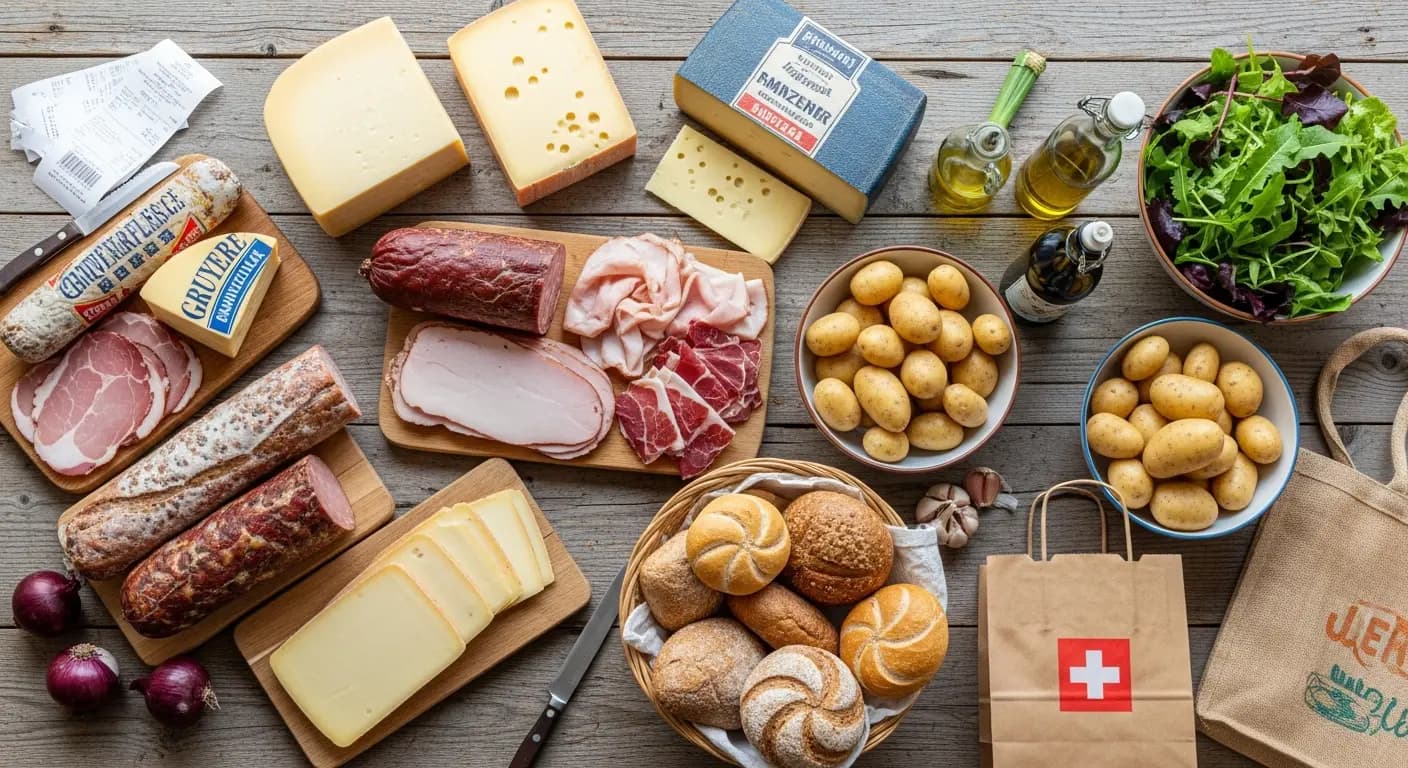 Typische schweizer Lebensmittel - Alpen-Küche und frische Zutaten