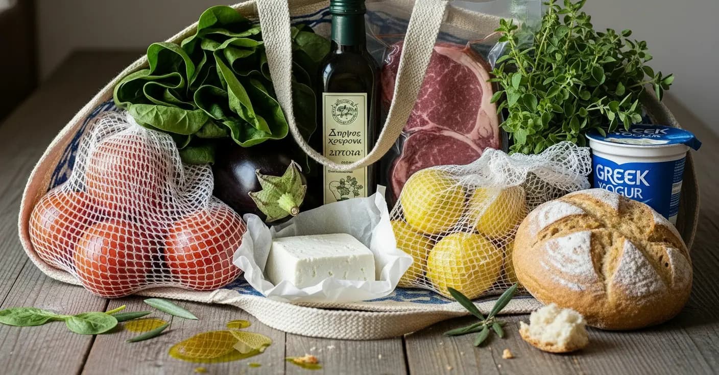 Typische griechische Lebensmittel - Mediterrane Küche und frische Zutaten