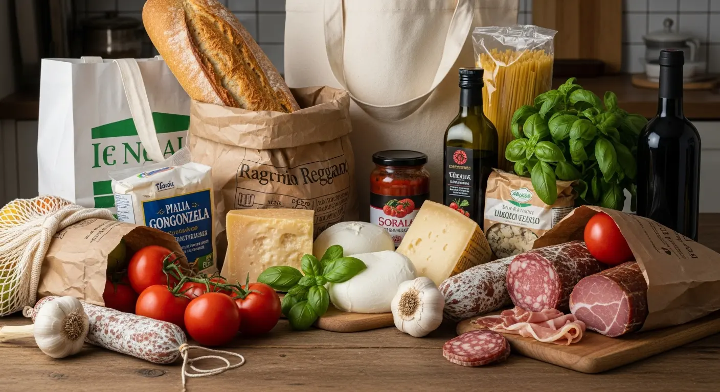 Typische italienische Lebensmittel - Mediterrane Küche und frische Zutaten